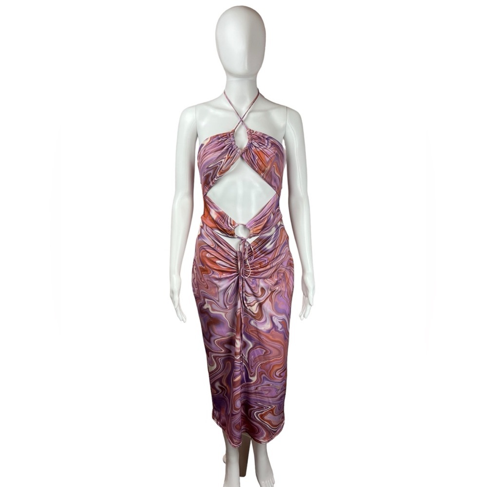 House of CB Kasia Purple Swirl Cutout Midi Dress - Picture 4 of 12